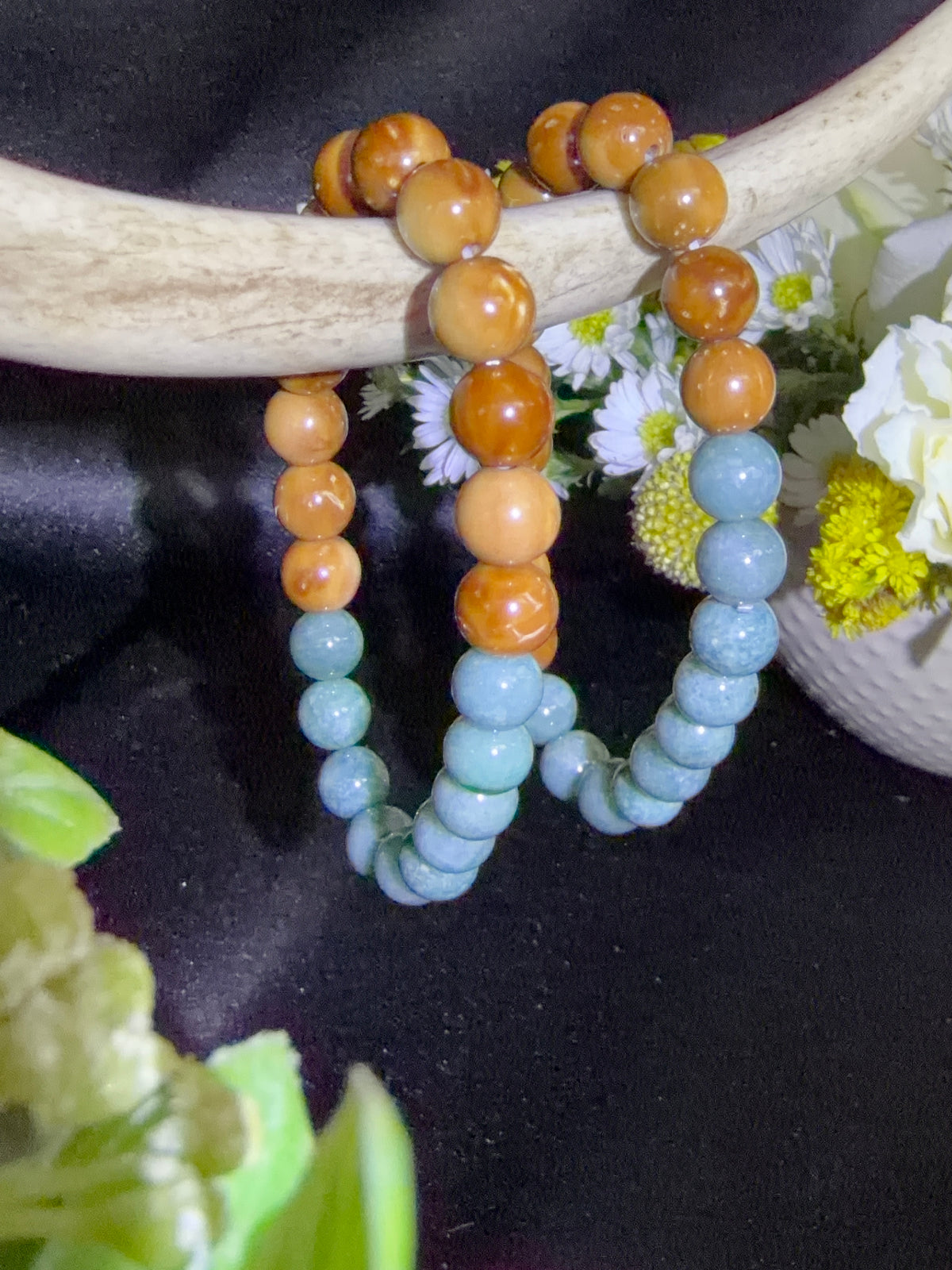Coquilla Nut and Blue Water Jade Bracelets