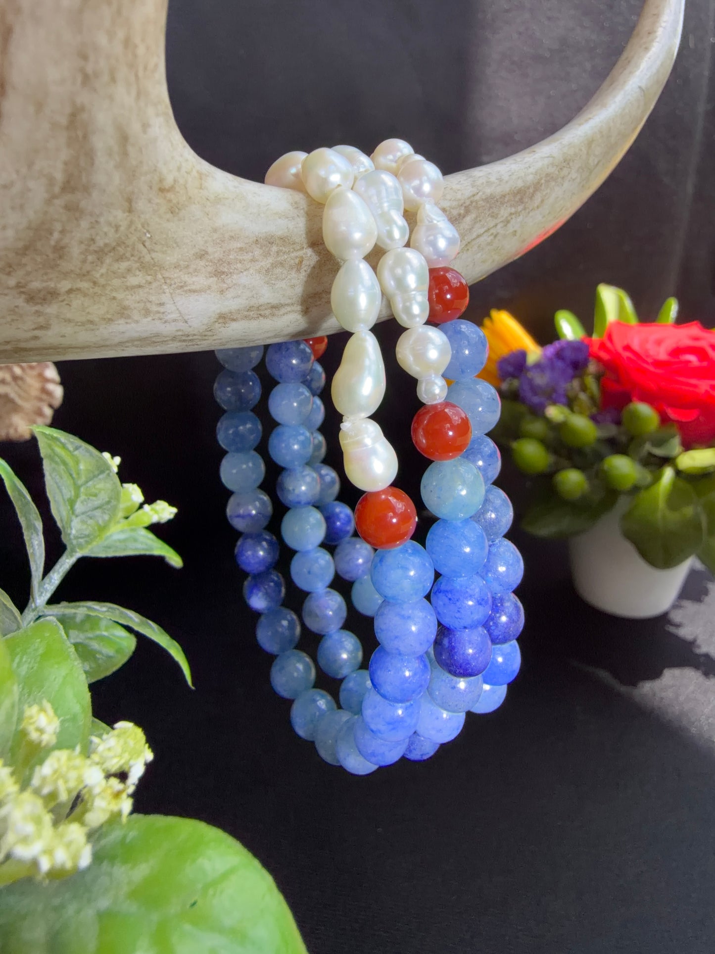 Blue Aventurine with Fresh Water Pearls Bracelets