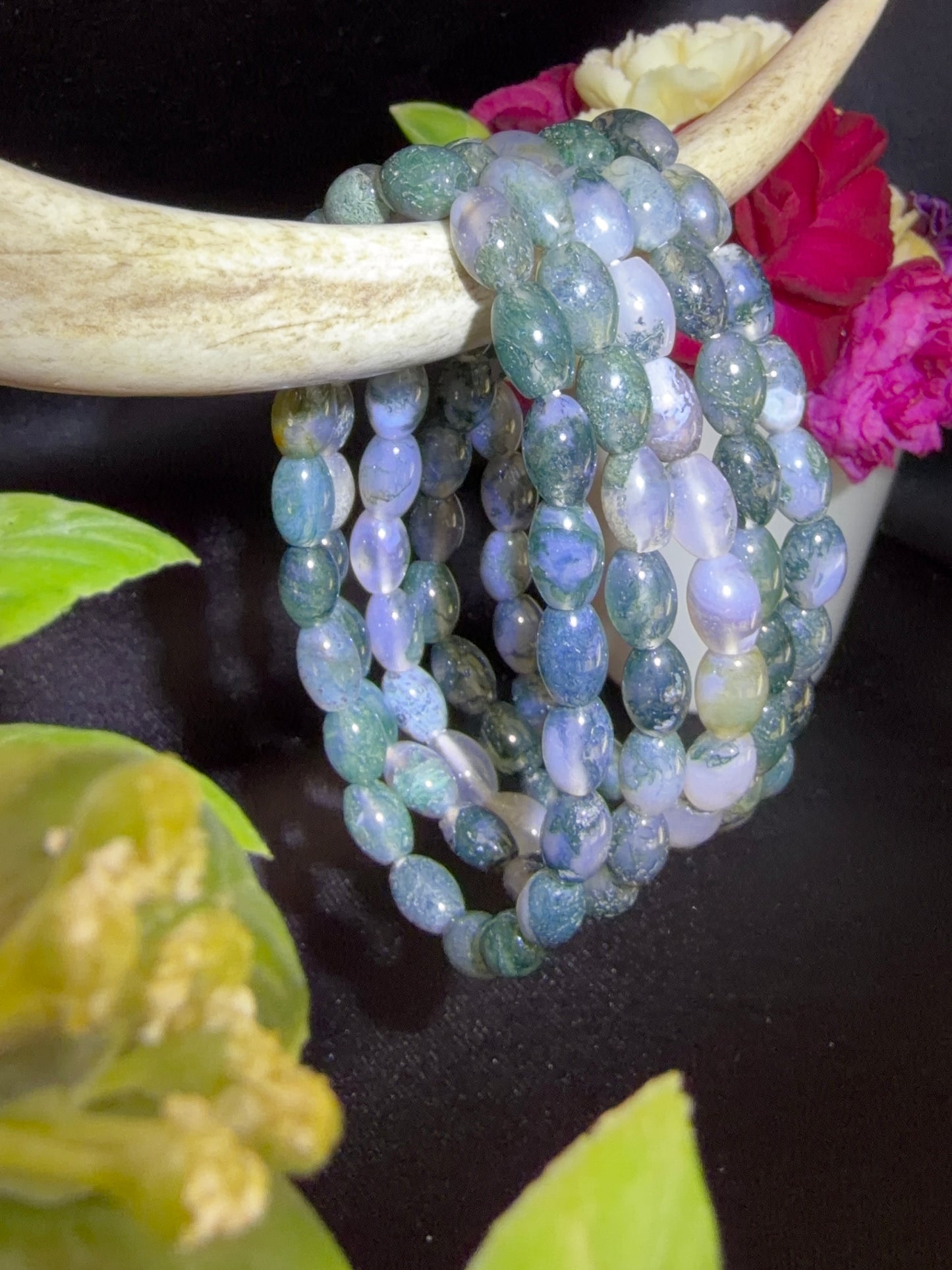 Icy Moss Agate Rice Bead Bracelets