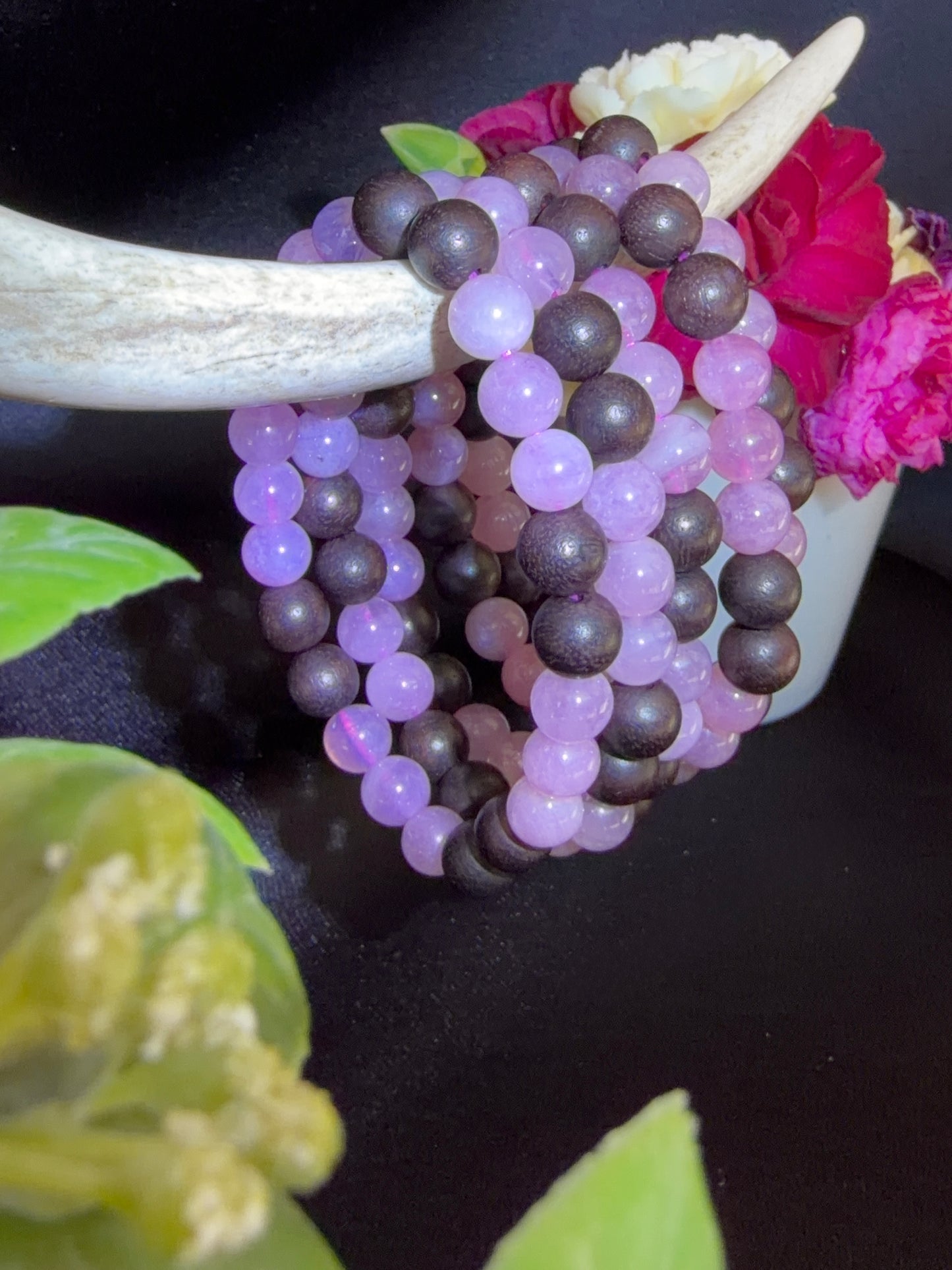 Rose Quartz and Dalbergia incense Bracelets