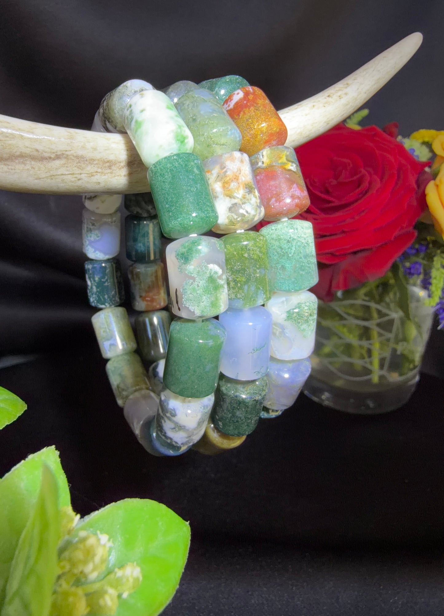 Moss Agate Barrel Bracelets