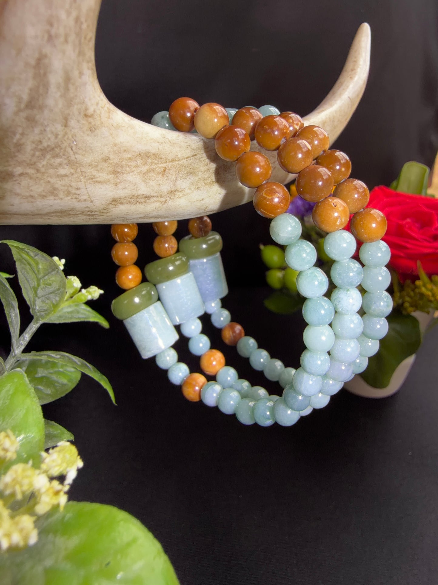 Blue Water Jade with Rosewood and Hetian Jade Ring