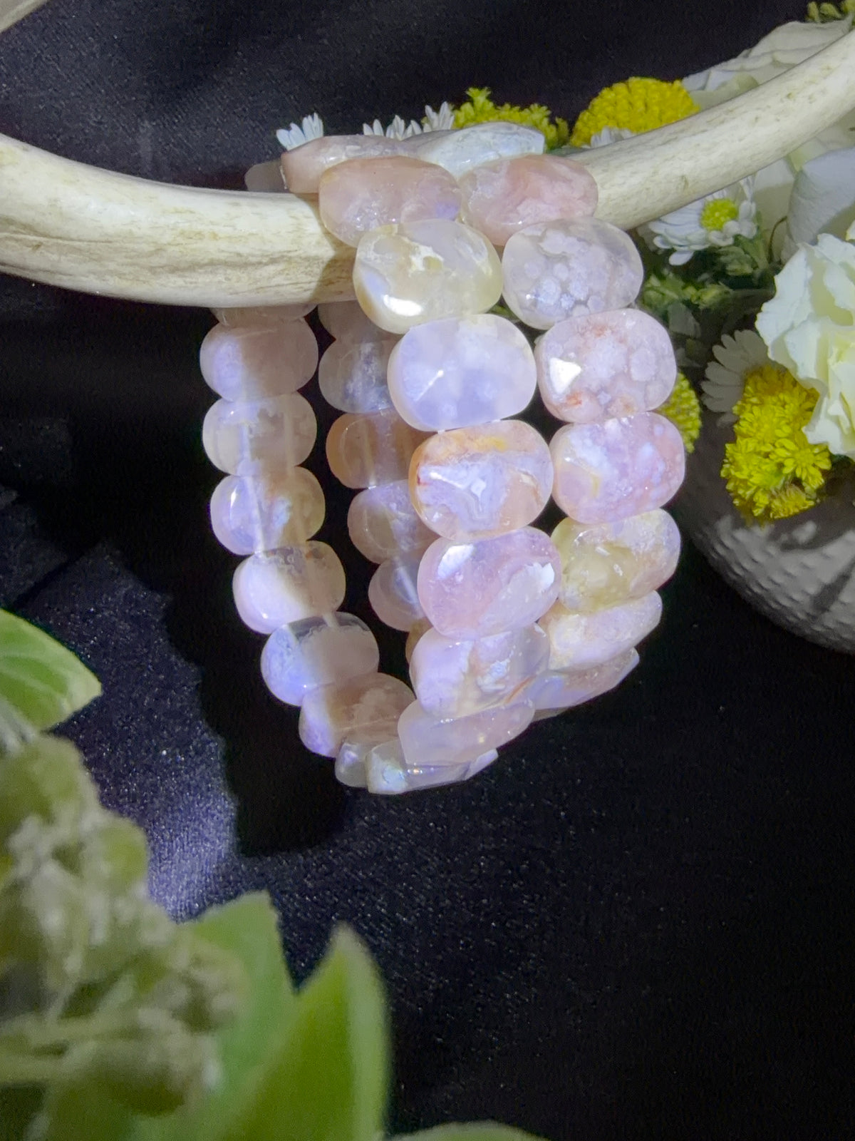 Flower Agate Soft Bangle Bracelets