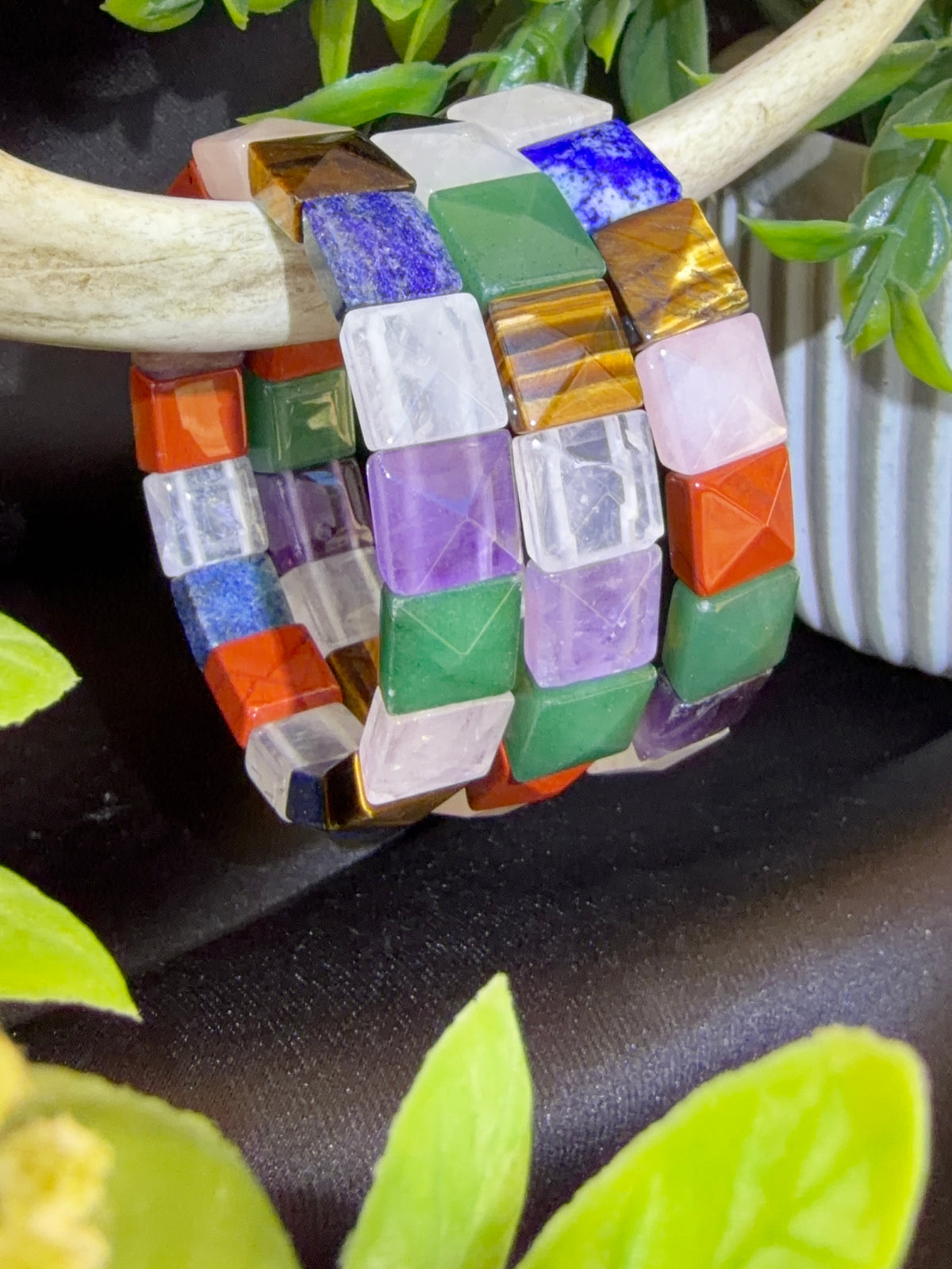 Mixed Square Faceted Soft Bangle