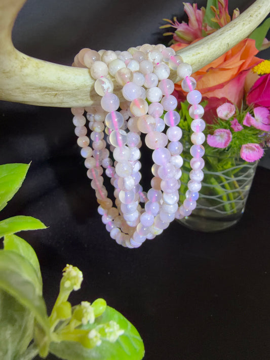 Pink Flower Agate Triple Bracelets