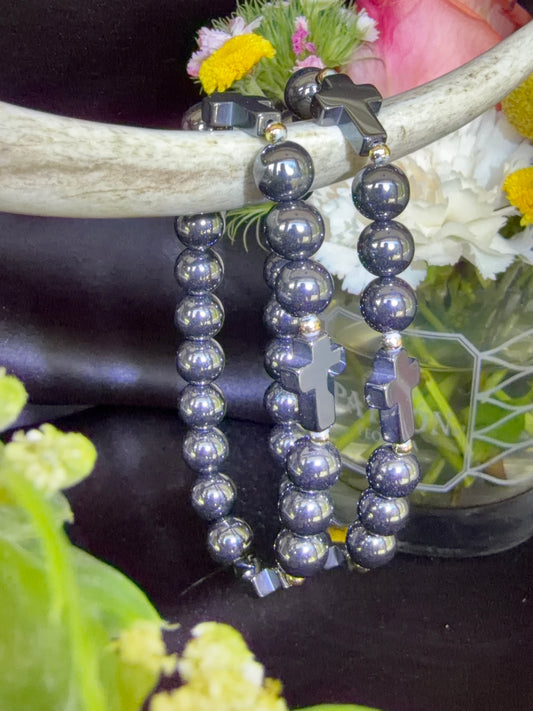 Hematite with Cross Bracelets