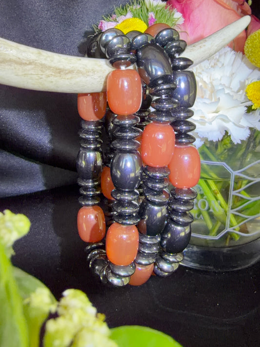 Hematite with Carnelian Bracelets
