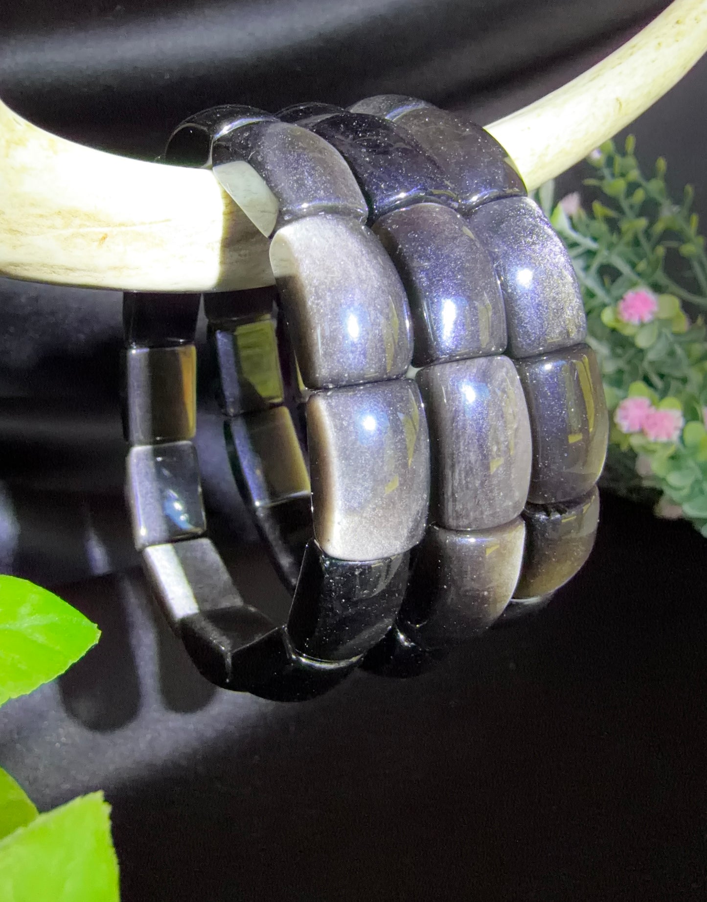 Silver Sheen Obsidian Soft Bangle Bracelets