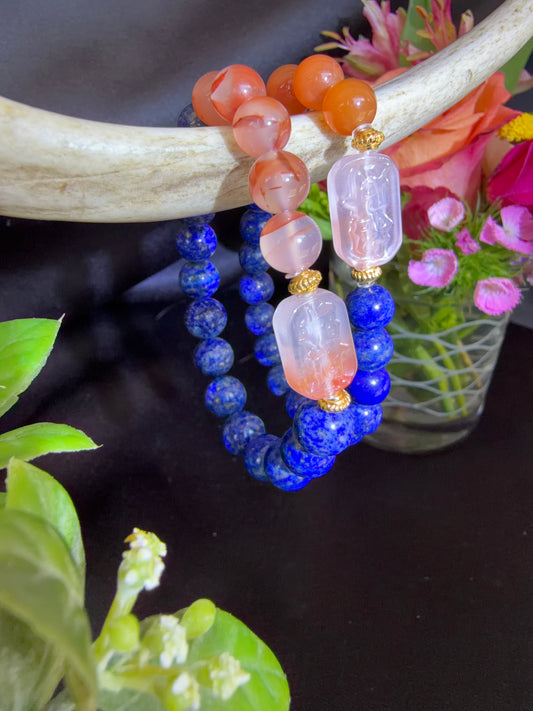 Lapis and Nanhong Agate Bracelets
