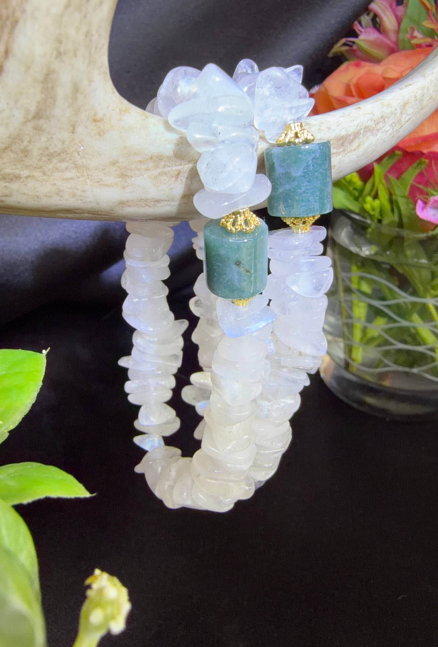 Blue Moonstone with Blue Water Jade Bracelets