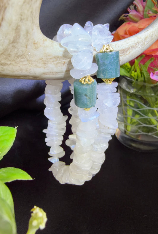 Blue Moonstone with Blue Water Jade Bracelets