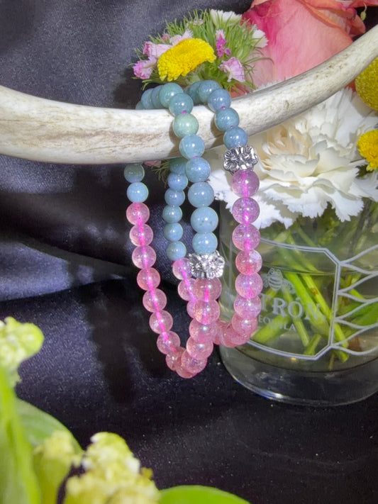 Strawberry Quartz and Blue Water Jade Bracelets