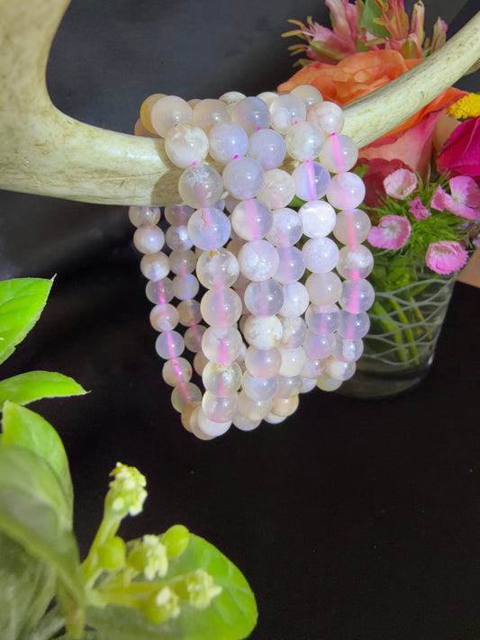 Pink Flower Agate Bracelets
