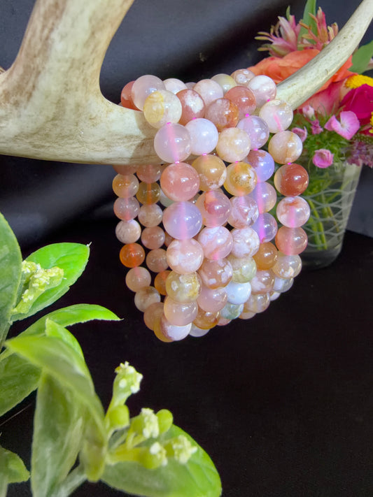 Pink Flower Agate Bracelets