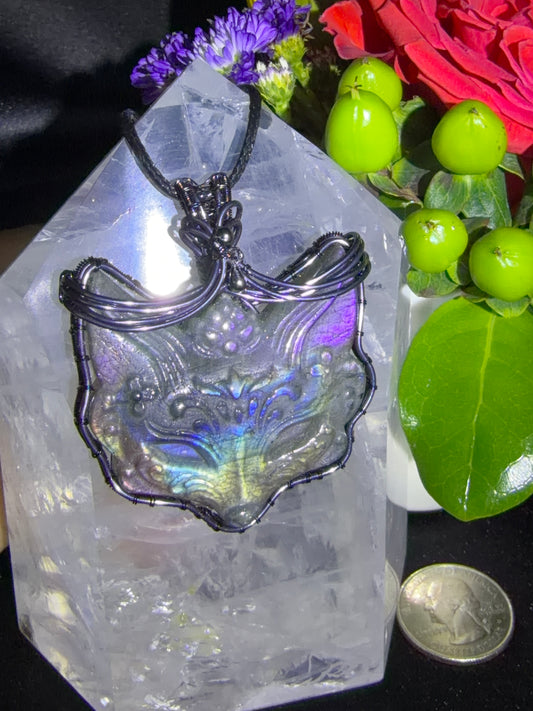 Labradorite Fox Pendant - Wire Wrapped with Copper