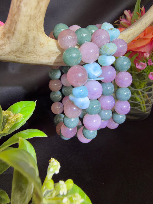 Blue Water Jade/Pink Amethyst/Larimar Bracelets