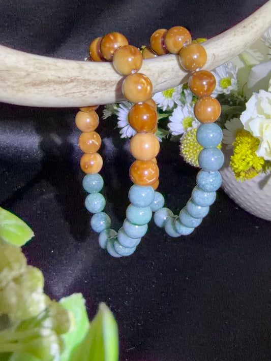Coquilla Nut and Blue Water Jade Bracelets