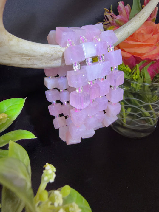 Rose Quartz Cube Bead Bracelets
