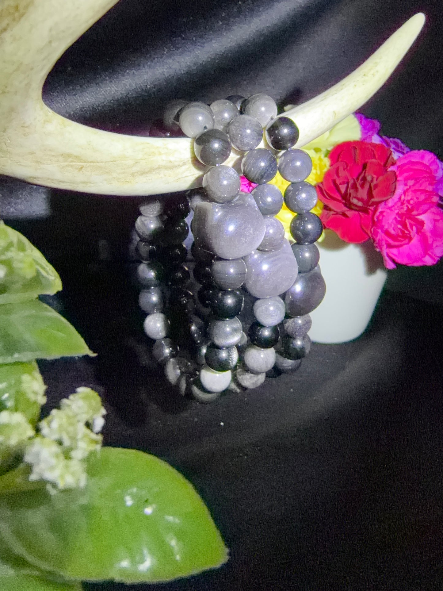 Silver Sheen Obsidian Kitty Bracelet