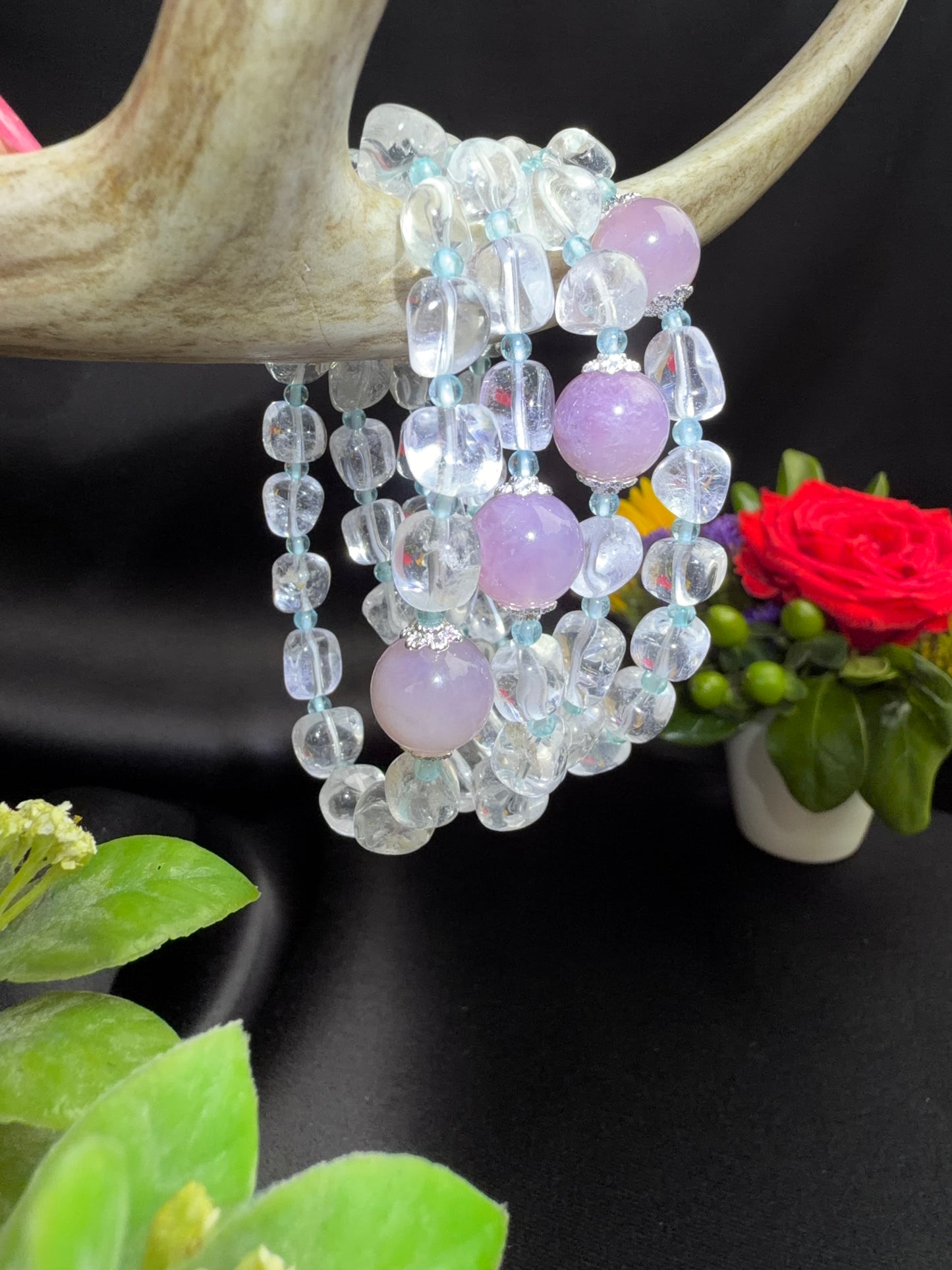 Clear Quartz with Pink Amethyst Bead