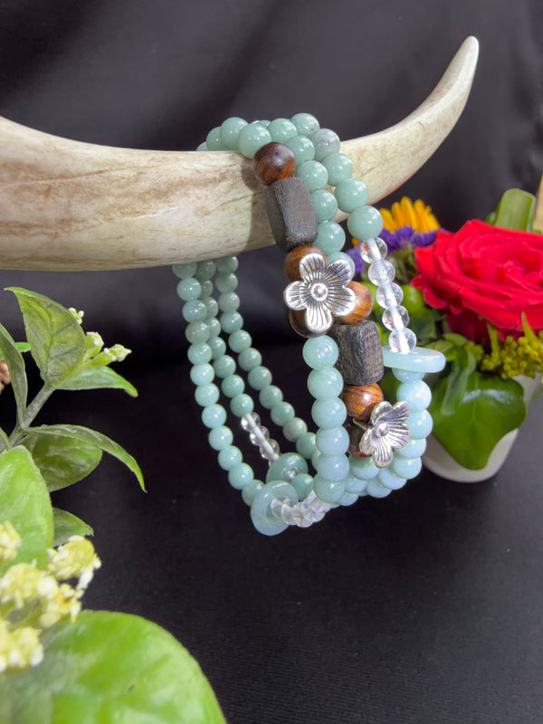 Blue Water Jade with Coquilla Nut Bracelets