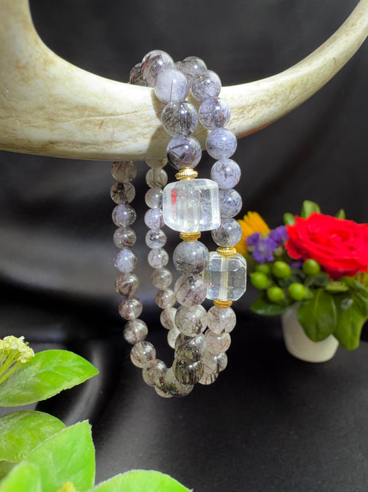 Quartz with Rutile and Clear Quartz Bead