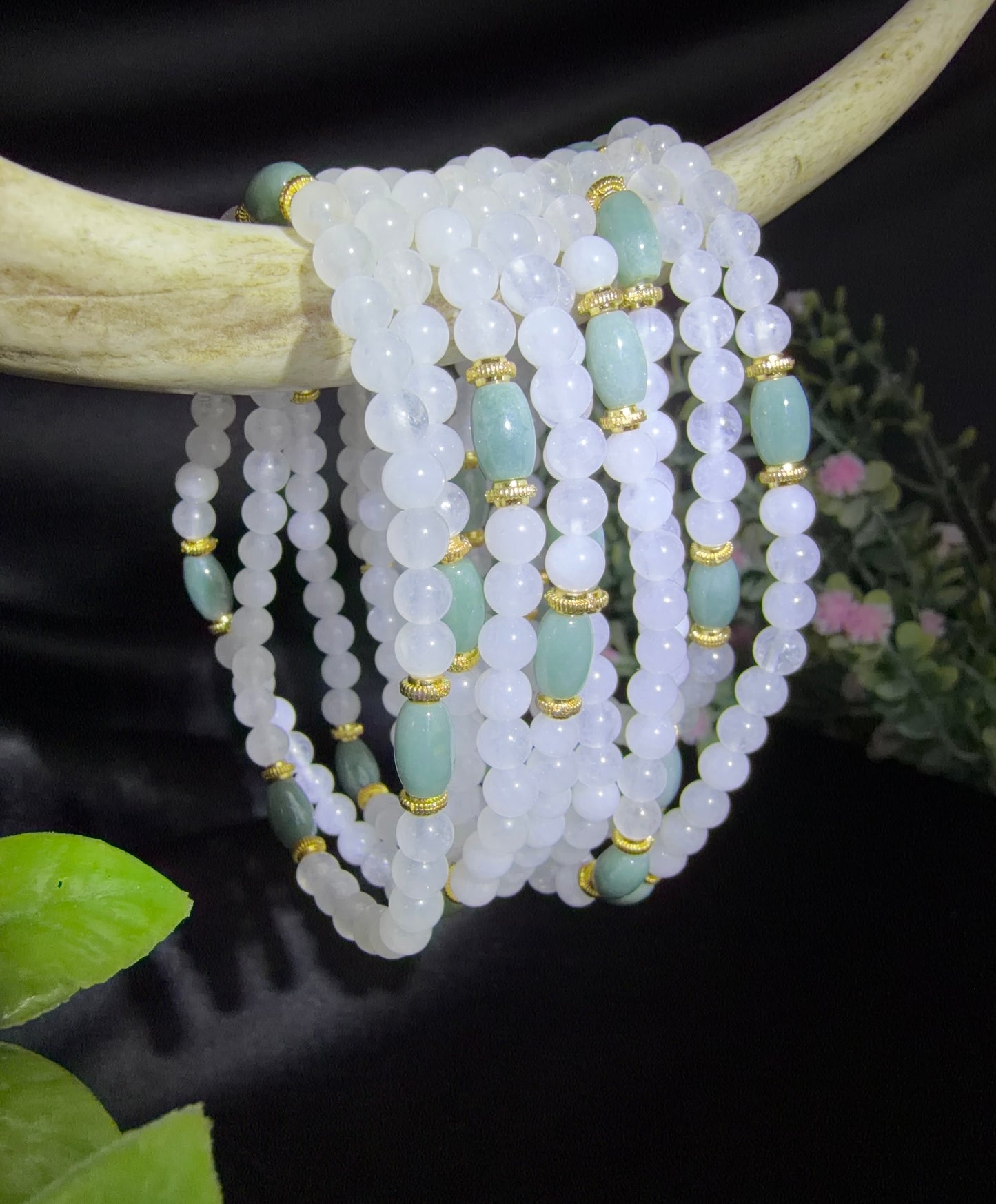 White Jade with Blue Water Jade Triple Bracelets
