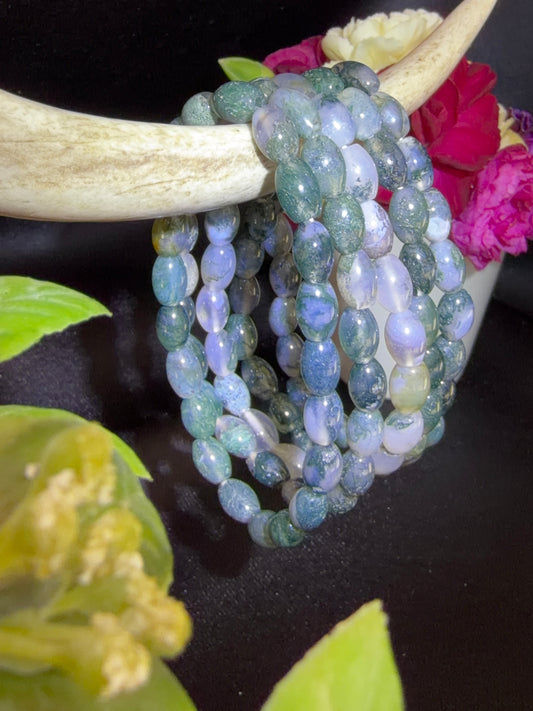 Icy Moss Agate Rice Bead Bracelets