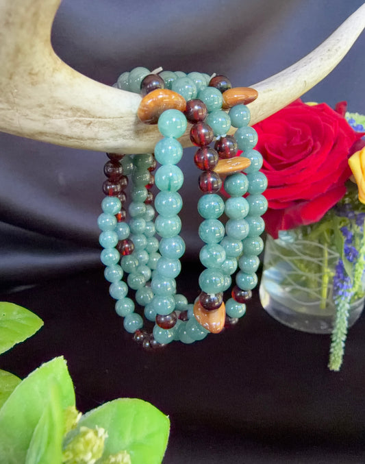 Blue Water Jade and Sardonyx with Coquilla Nut Bracelets