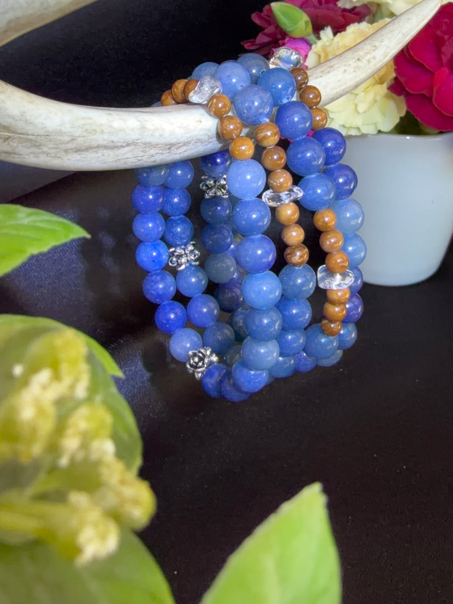 Blue Aventurine with Coquilla Nut Bracelets