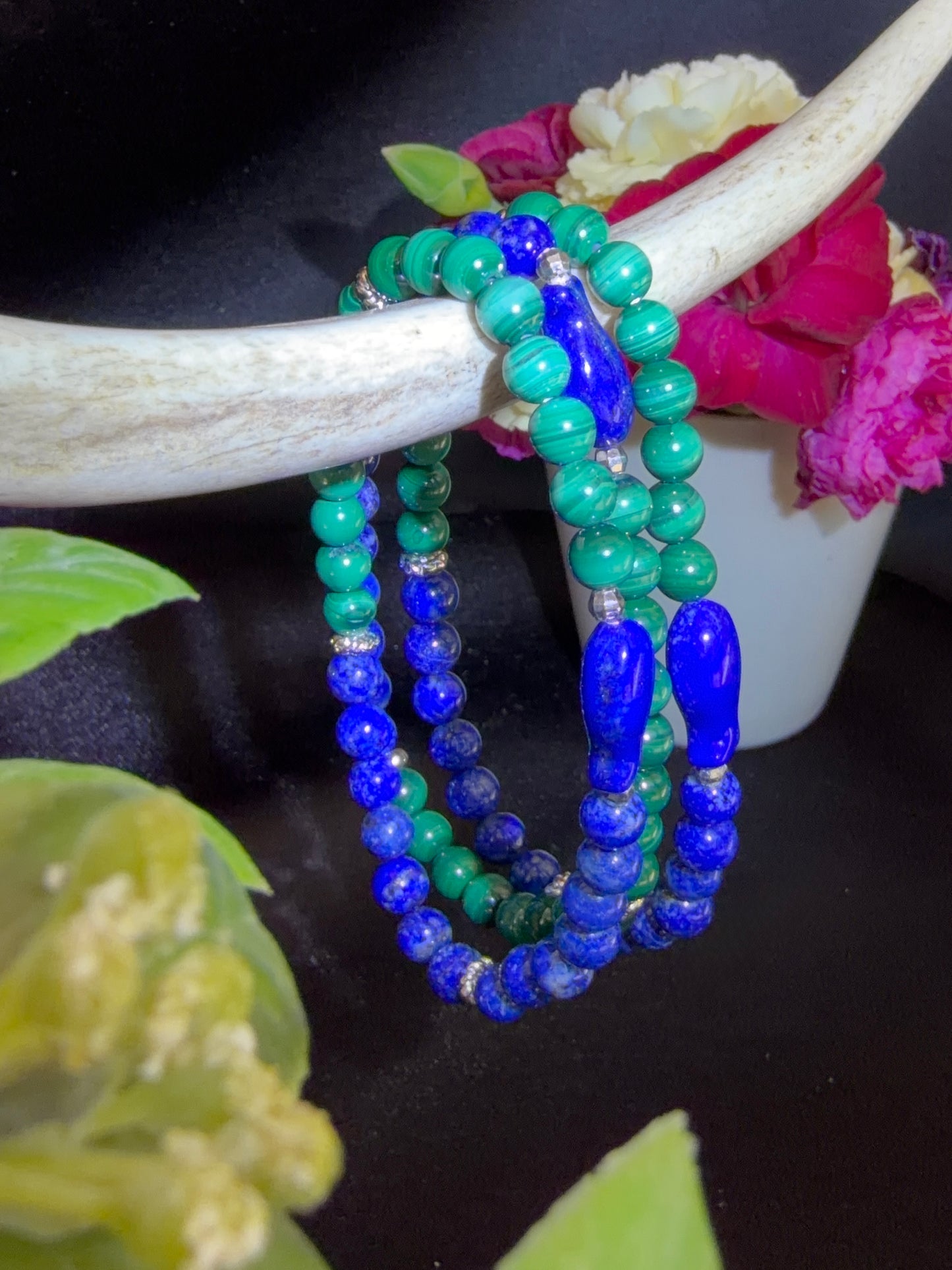 Malachaite and Lapis with Fish Bracelets
