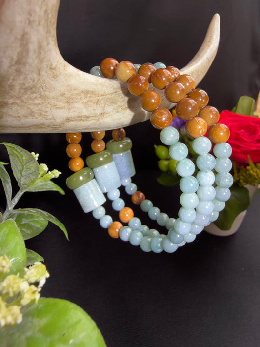 Blue Water Jade with Rosewood and Hetian Jade Ring
