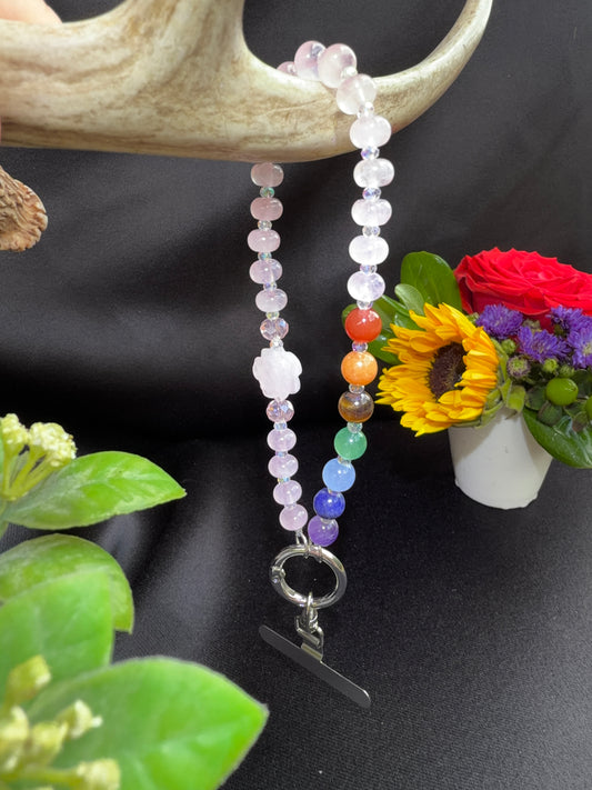 Rose Quartz and Chakra Phone/Bag Charm or Keychain