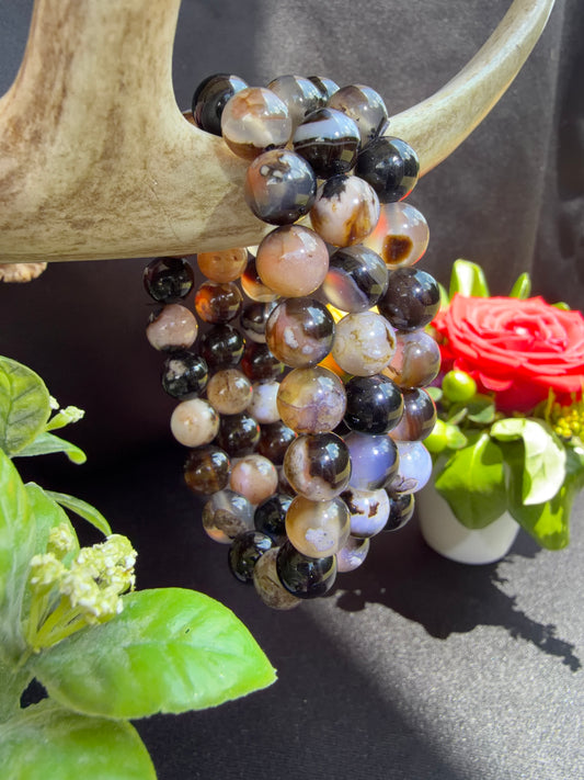 Black Flower Agate Bracelets