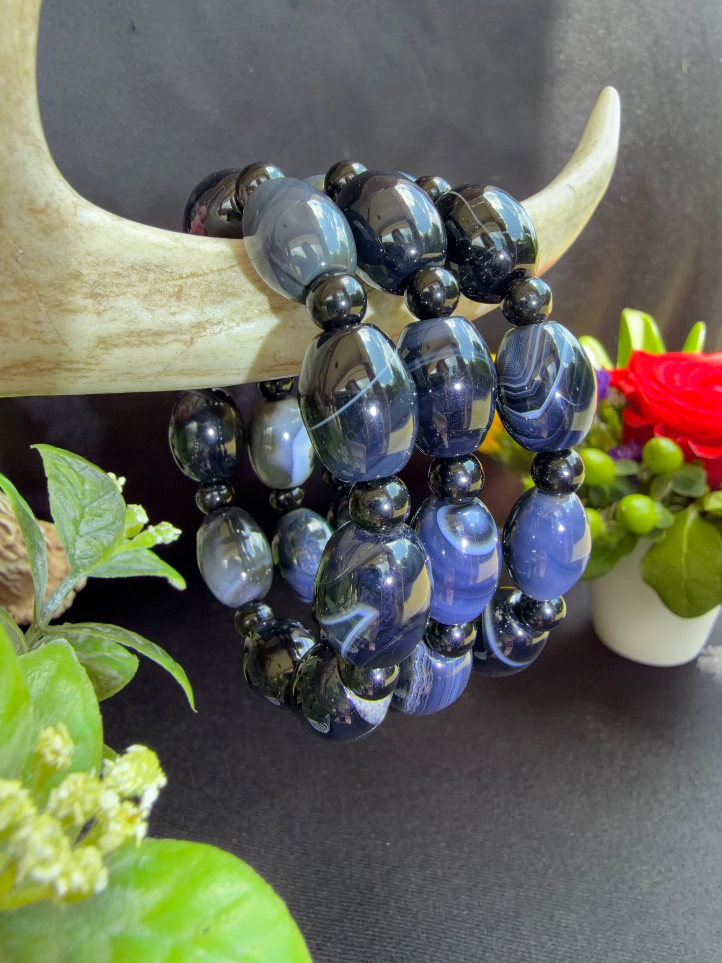 Black Agate Barrel Bracelet