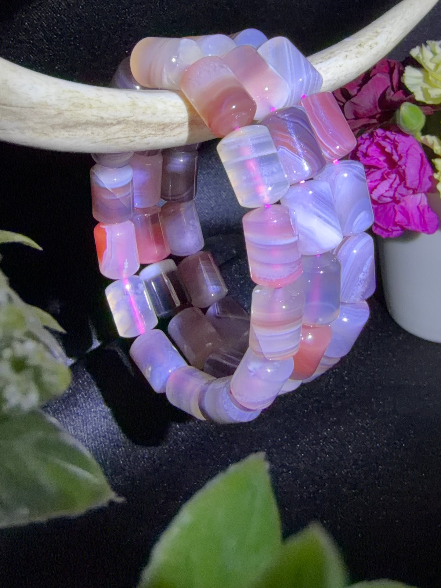 Pink Botswana Agate Barrel Bracelets