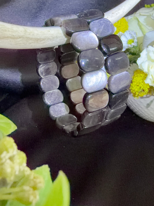 Silver Sheen Obsidian Soft Bangle Bracelets