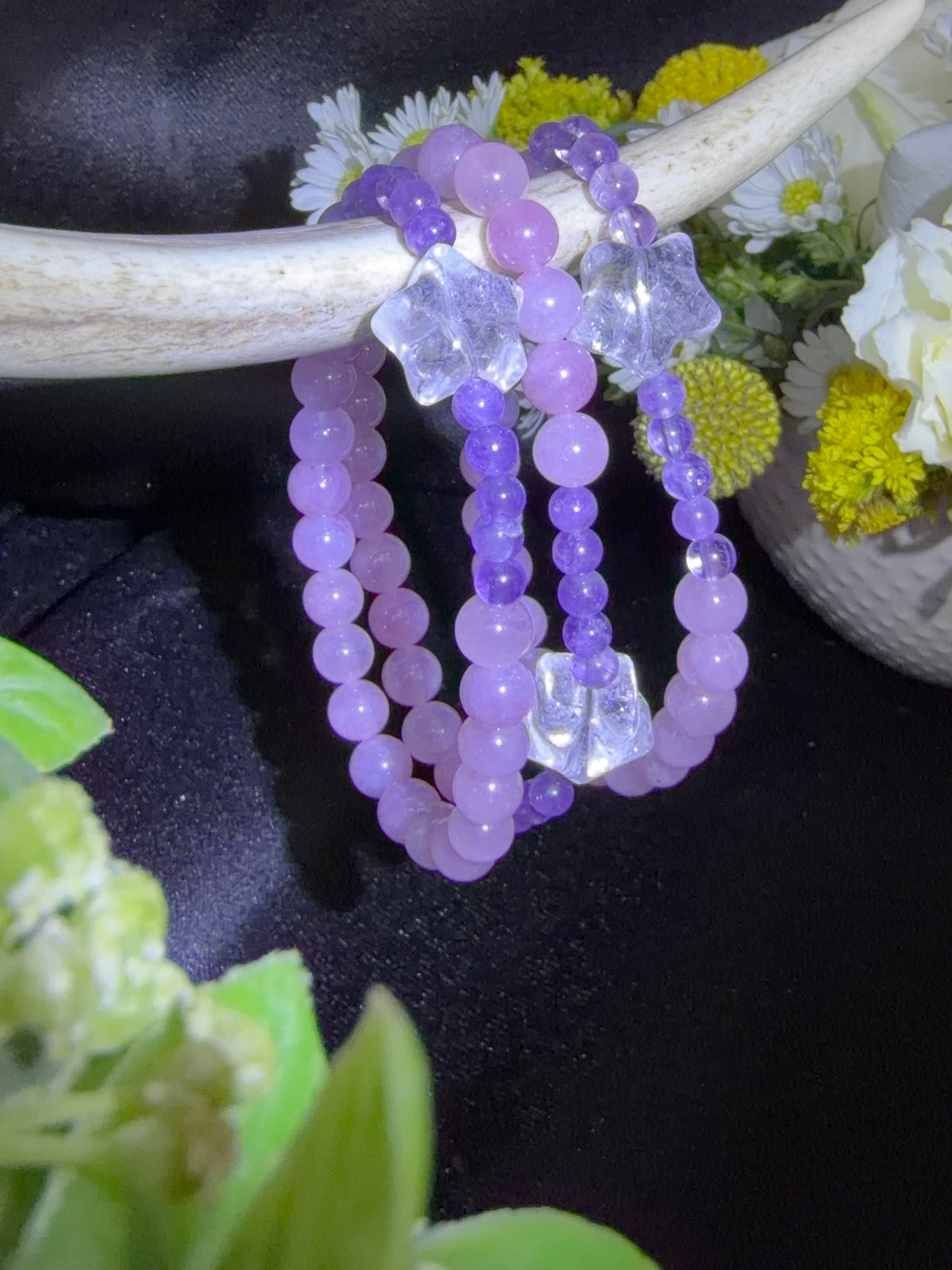 Pink Amethyst with Clear Quartz Star Bracelets