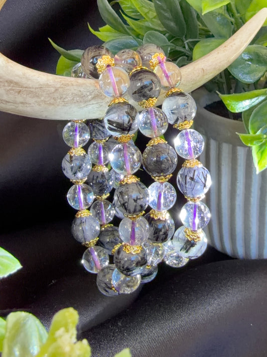 Black Rutilated Quartz and White Azeztulite Bracelets