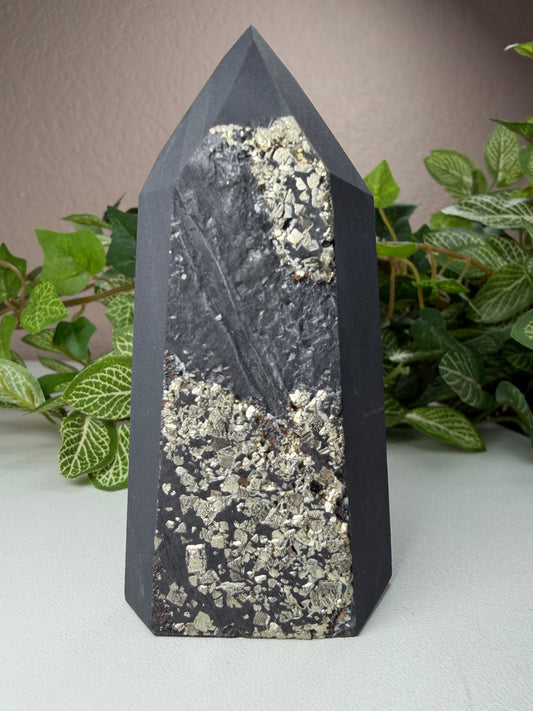 Shungite with Pyrite Tower P