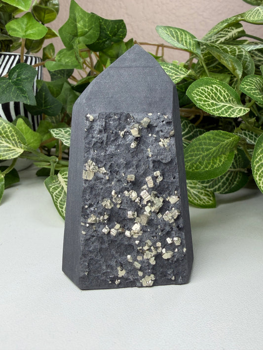 Shungite with Pyrite Tower H