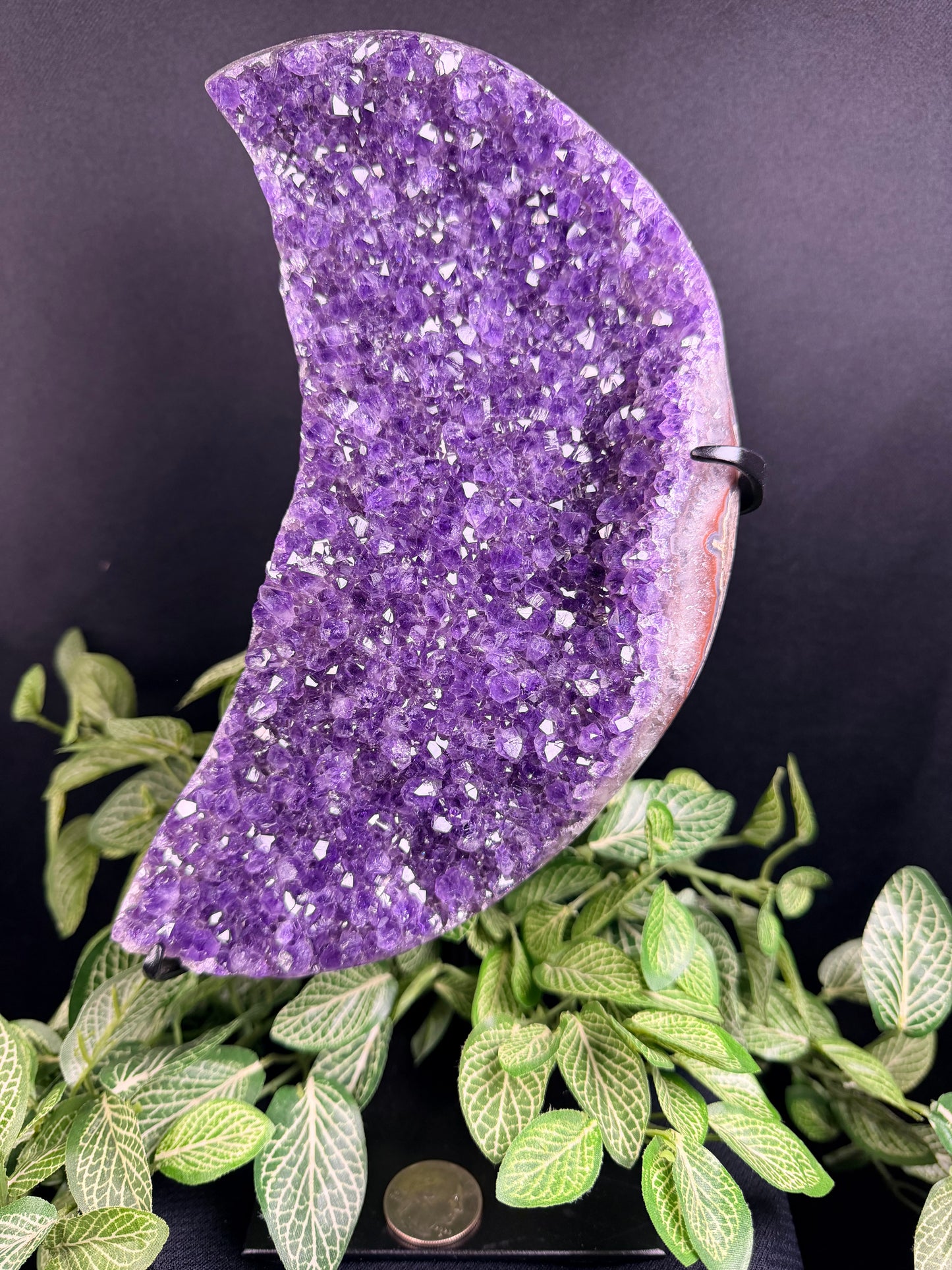Amethyst Moon on custom stand