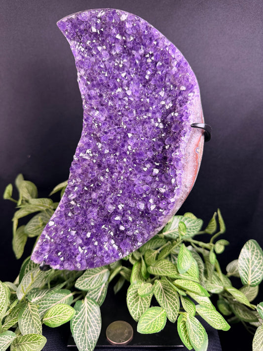 Amethyst Moon on custom stand